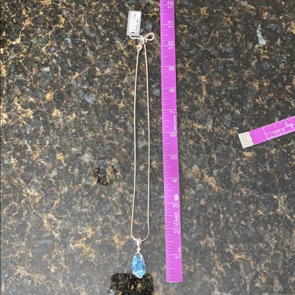 Genuine Aqua Aura Crystal Pendant on Sterling - Picture 6 of 7